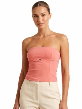 PINK ROSE LUXE COLLECTION WOMEN L CORAL STRAPLESS FRONT BUCKLE ELASTIC TUBE TOP